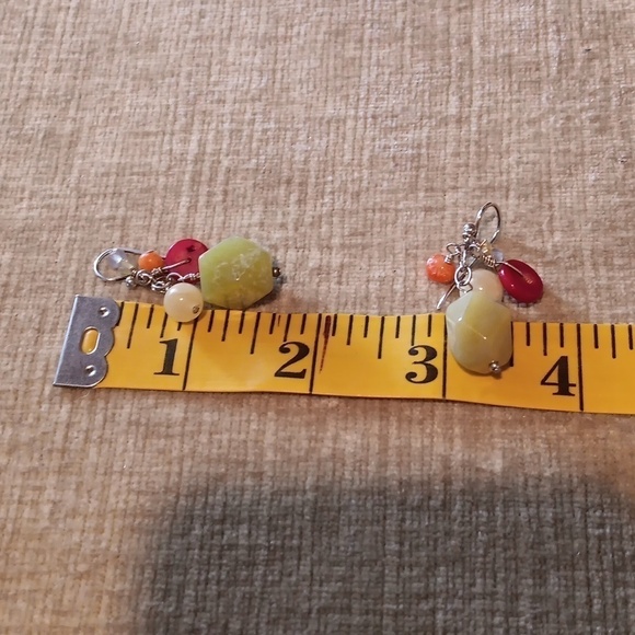 Silver Tone Multi Colored Faux Stone Bead Dangle Earrings - Picture 2 of 5
